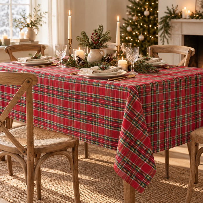 Tartan cotone 3.20m – una tovaglia natalizia apparecchiata