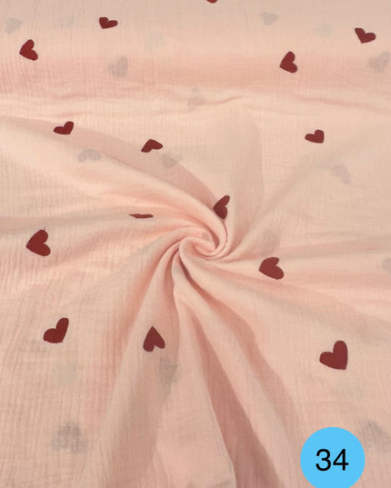 Mussola Doppia Garza Ricamata Cuori