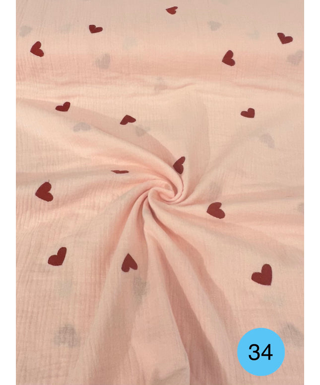 Mussola Doppia Garza Ricamata Cuori