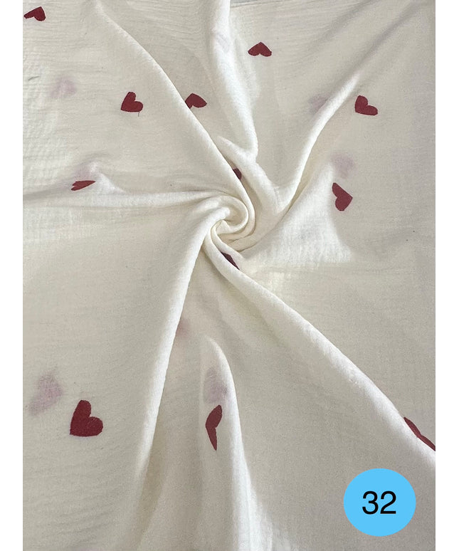 Mussola Doppia Garza Ricamata Cuori